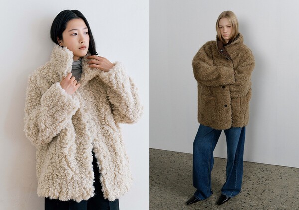 (좌)노티아 시어링 하이넥 퍼 재킷 (우)108파운드 몰리 리버시블 시어링 코트        사젠제공= 이십구센티미터